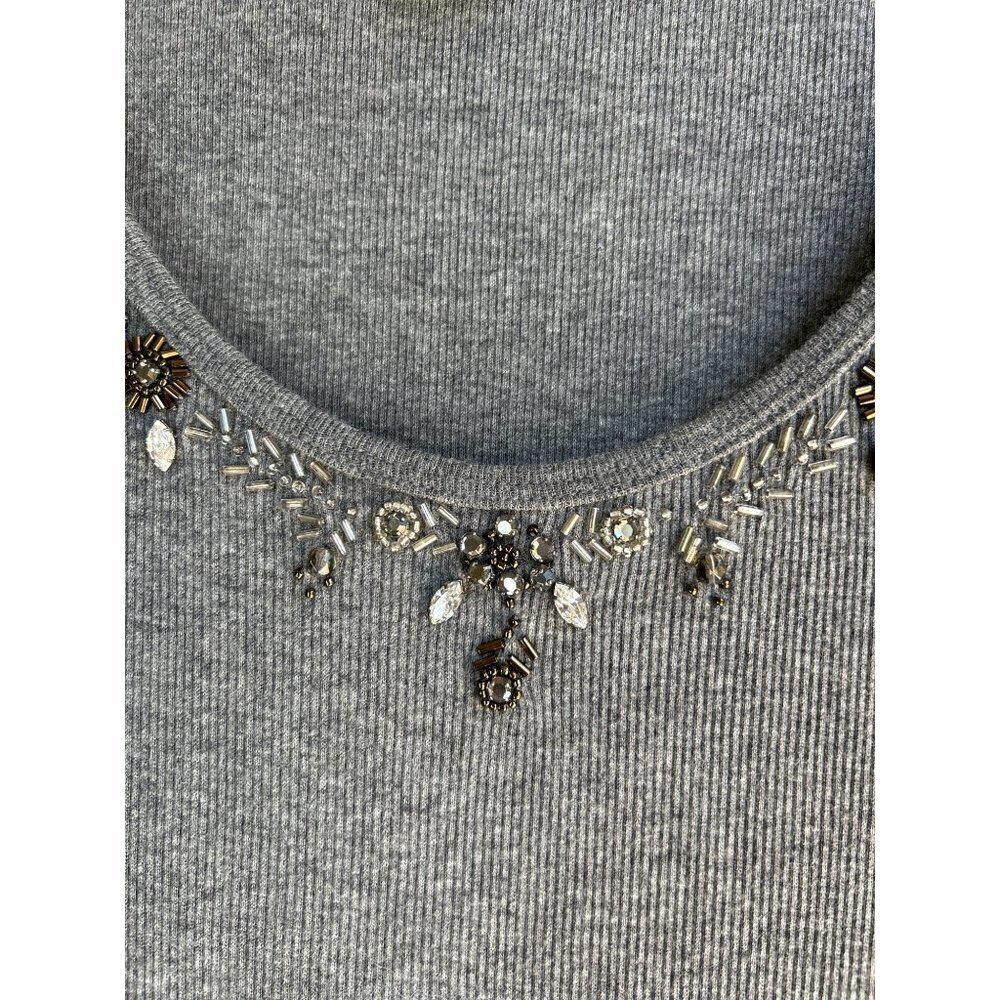 J. Crew Gray Sequin Trim Ribbed Tank Top Size Large - Picture 4 of 10